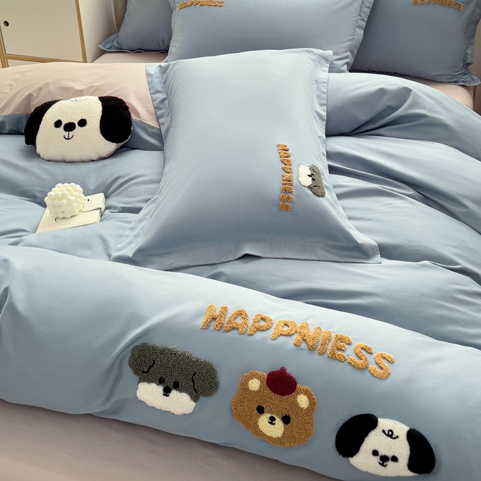 91家纺网 家纺一手货源 找家纺 娜娜 2024新款全棉亲肤舒适毛巾绣卡通系列四件套 汪汪队-深蓝