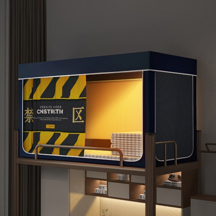 91家纺网 家纺一手货源 找家纺 宅部落 2024新款99%全遮光涂层学生上下铺蚊帐 印花-禁区