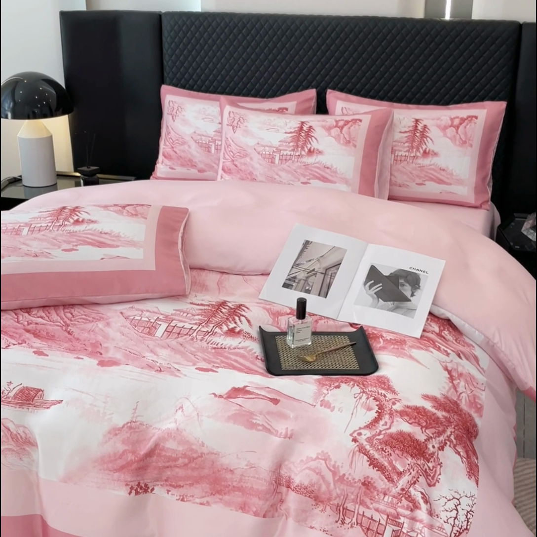 91家纺网 家纺一手货源 找家纺 （总）2024新款水洗真丝画意山水系列四件套