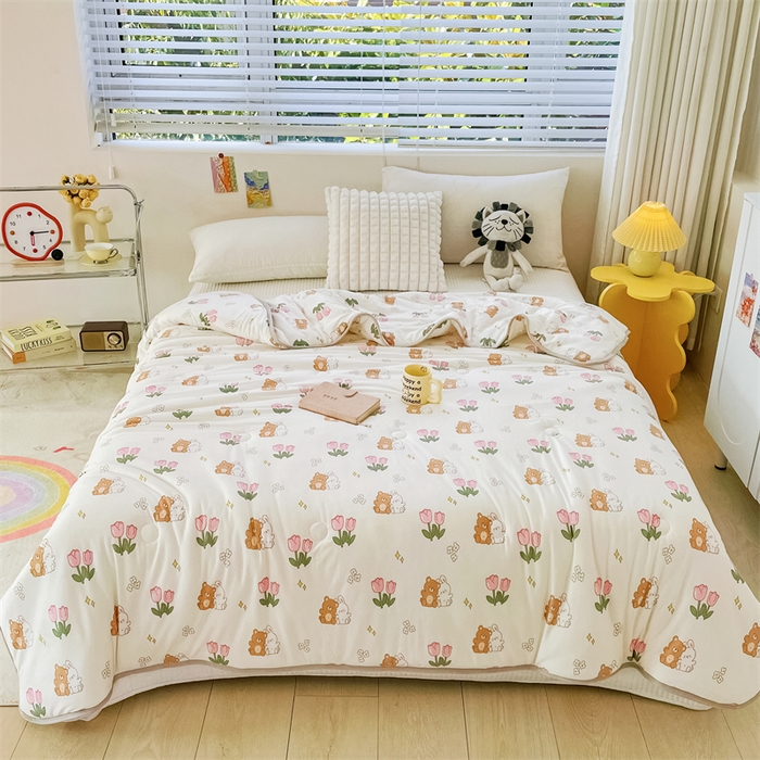 91家纺网 家纺一手货源 找家纺 米米儿家纺 2024新款A类针织棉夏被夏凉被被子被芯 郁金香小兔