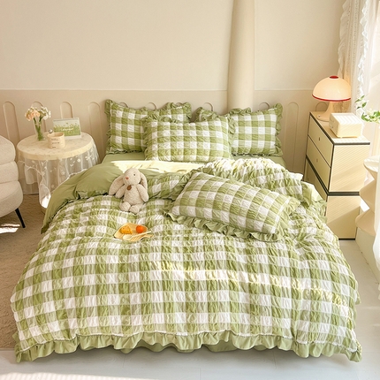 91家纺网 家纺一手货源 找家纺 （总）九诺 2024春夏新款泡泡纱花边彩虹泡芙系列四件套