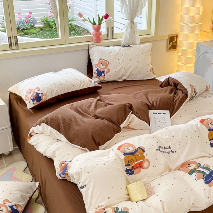 91家纺网 家纺一手货源 找家纺 卡斯诺家纺馆 2025新款A类水洗云朵棉四件套 （下载包包含买家秀）清新小熊