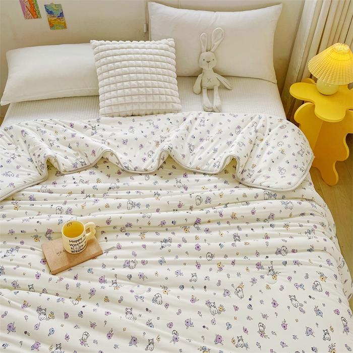 91家纺网 家纺一手货源 找家纺 米米儿家纺 2024新款A类针织棉夏被夏凉被被子被芯 花丛喵