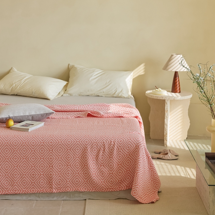 91家纺网 家纺一手货源 找家纺 朴尔 2024年新品格调简约风全棉三层纱布毛巾被 西西里-橘