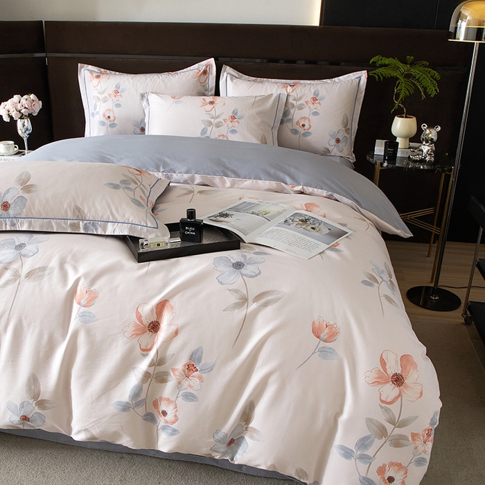 91家纺网 家纺一手货源 找家纺 沐白 2024新款全棉全棉13376全活性印花黄金棉系列四件套 初宜-粉