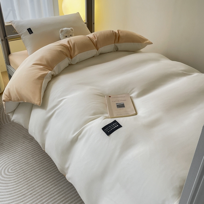 91家纺网 家纺一手货源 找家纺 米瑞娜2024水洗棉麻双拼纯色学生款被套 奶茶+芝士