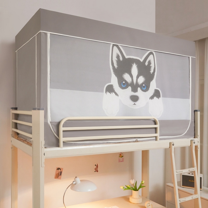 91家纺网 家纺一手货源 找家纺 宅部落 2024新款99%全遮光涂层学生上下铺蚊帐 印花-哈士奇