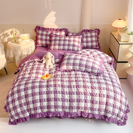 91家纺网 家纺一手货源 找家纺 （总）九诺 2024春夏新款泡泡纱花边彩虹泡芙系列四件套