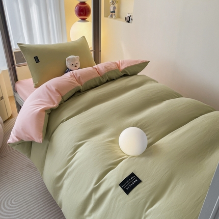 91家纺网 家纺一手货源 找家纺 （总）米瑞娜2024水洗棉麻双拼纯色学生款被套
