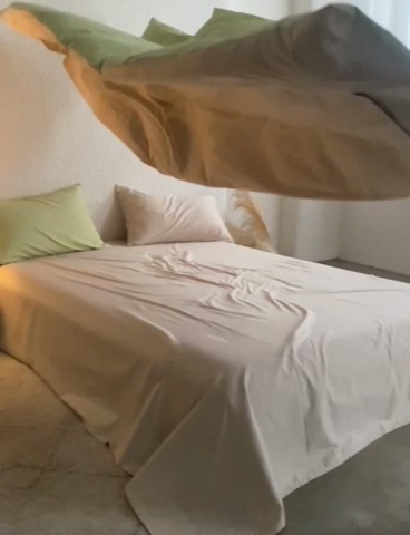 91家纺网 家纺一手货源 找家纺 千朵森 2024新款全棉贡缎双拼纯色四件套 暗香-水雾绿