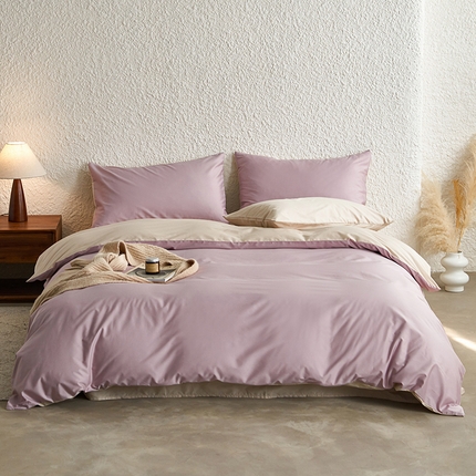 91家纺网 家纺一手货源 找家纺 （总）千朵森 2024新款全棉贡缎双拼纯色四件套