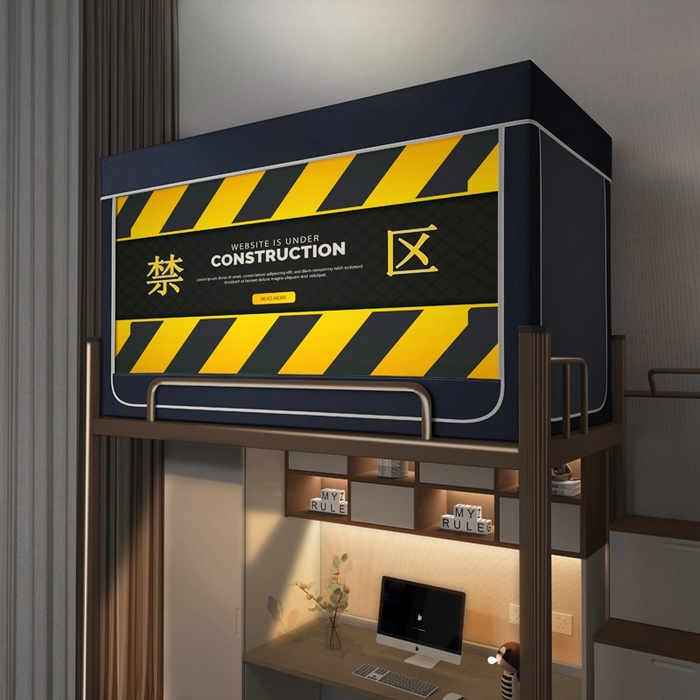 91家纺网 家纺一手货源 找家纺 宅部落 2024新款99%全遮光涂层学生上下铺蚊帐 印花-禁区