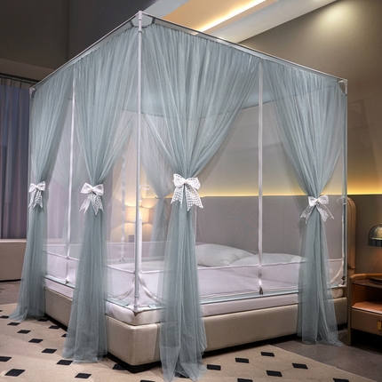 91家纺网 家纺一手货源 找家纺 （总）夏彩 2024新款双层带防尘顶床笠式带加固绑带坐床拉链蚊帐-88586
