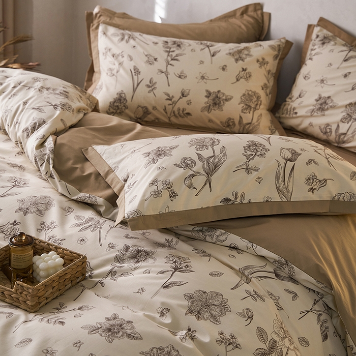 91家纺网 家纺一手货源 找家纺 （总）千朵森 2024新款全棉长绒棉拼角款印花四件套（风格一）