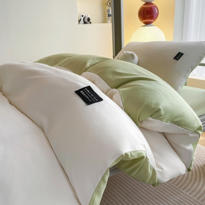 91家纺网 家纺一手货源 找家纺 （总）米瑞娜2024水洗棉麻双拼纯色学生款被套