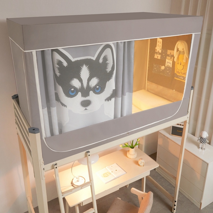 91家纺网 家纺一手货源 找家纺 宅部落 2024新款99%全遮光涂层学生上下铺蚊帐 印花-哈士奇