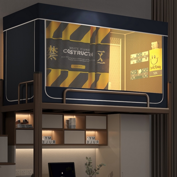 91家纺网 家纺一手货源 找家纺 宅部落 2024新款99%全遮光涂层学生上下铺蚊帐 印花-禁区