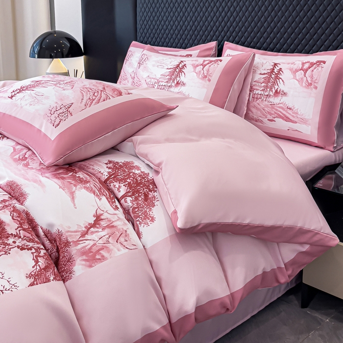 91家纺网 家纺一手货源 找家纺 （总）2024新款水洗真丝画意山水系列四件套