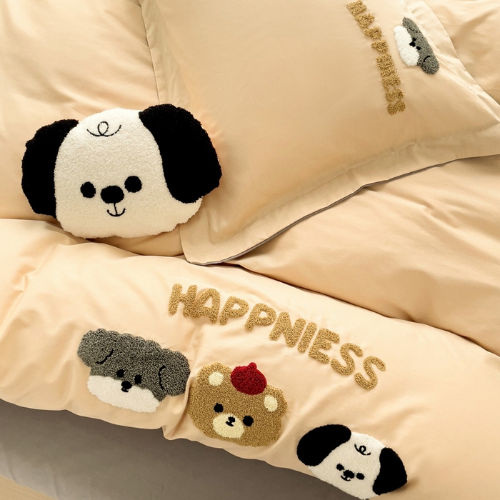 91家纺网 家纺一手货源 找家纺 娜娜 2024新款全棉亲肤舒适毛巾绣卡通系列四件套 汪汪队-奶咖