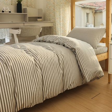 宅部落 2024新款全棉三件套纯棉学生宿舍上下铺六件套 灰细条纹