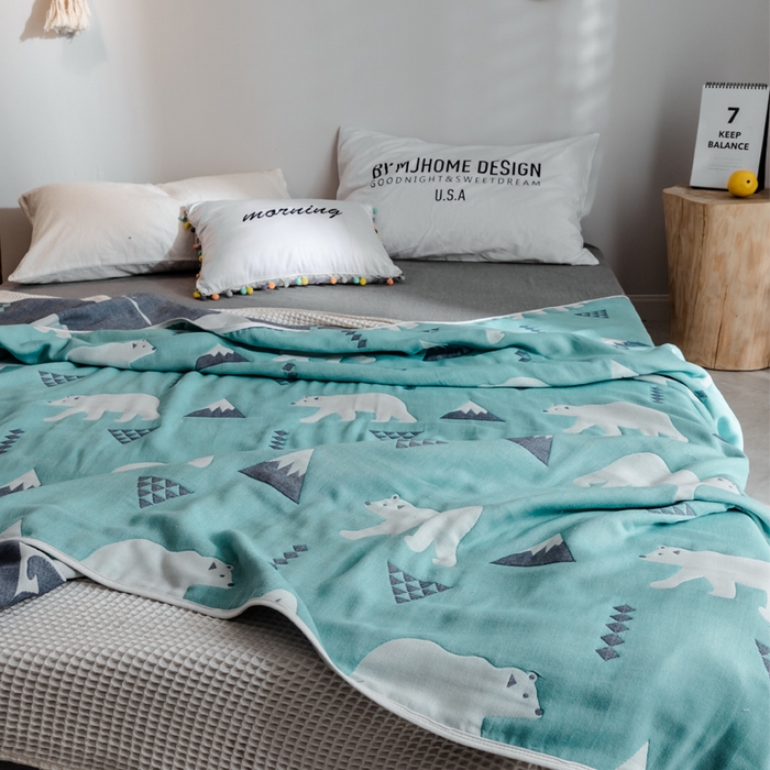 91家纺网 家纺一手货源 找家纺 朴尔 2024经典六层纱布全棉毛巾被系列 北极熊