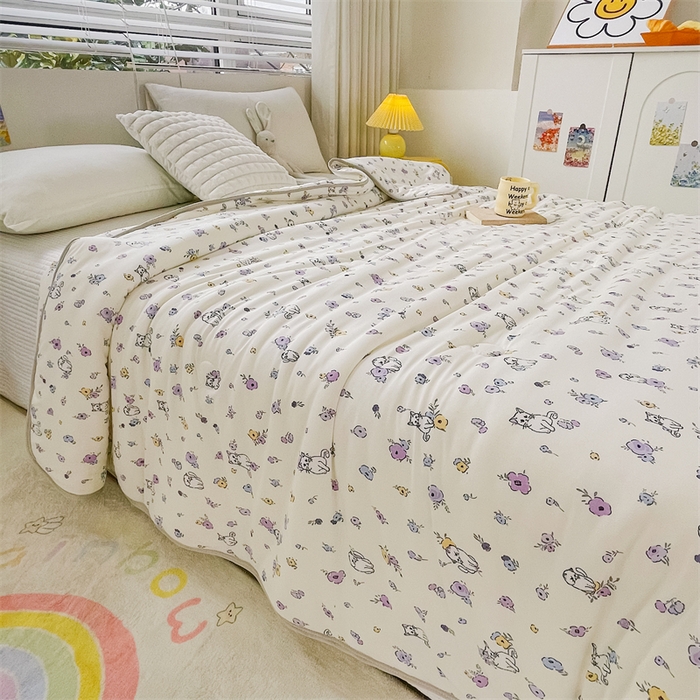 91家纺网 家纺一手货源 找家纺 米米儿家纺 2024新款A类针织棉夏被夏凉被被子被芯 花丛喵