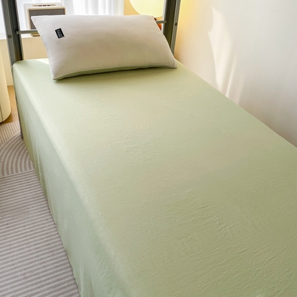 米瑞娜2024水洗棉麻双拼纯色学生款床笠 白+豆绿