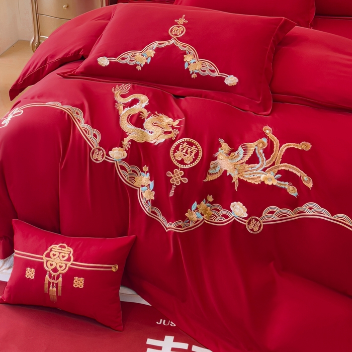 91家纺网 家纺一手货源 找家纺 （总）2024新款亲肤面料婚庆刺绣系列四件套