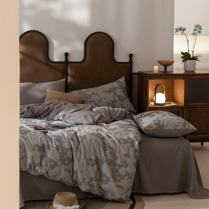 91家纺网 家纺一手货源 找家纺 棉邦 2024新款全棉色织工艺双层纱四件套 大展宏图冷灰