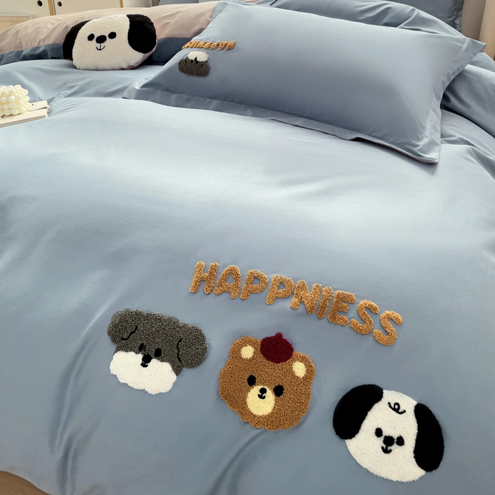 91家纺网 家纺一手货源 找家纺 娜娜 2024新款全棉亲肤舒适毛巾绣卡通系列四件套 汪汪队-深蓝