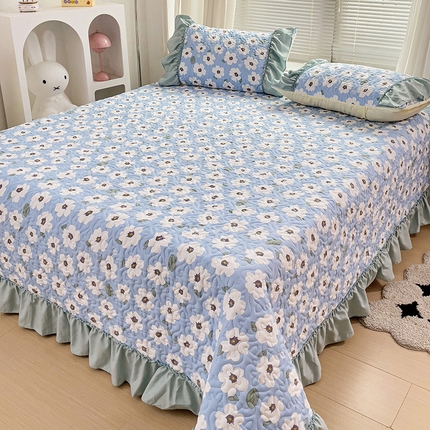 纽缦家纺 2024水洗双层纱加厚加棉韩版床盖 旧岛望海