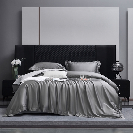 91家纺网 家纺一手货源 找家纺 利欧 2025新款100支全棉四件套系列-双拼四件套 高级灰+浅银灰