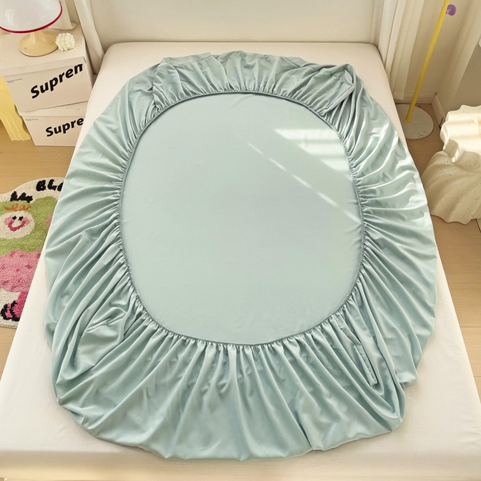 91家纺网 家纺一手货源 找家纺 纽缦家纺 2024素色无印风云朵棉单床笠 纯色天蓝