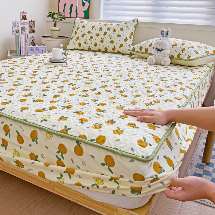 91家纺网 家纺一手货源 找家纺 纽缦家纺 水洗双层纱加厚加棉床笠-床垫保护套 小橘子