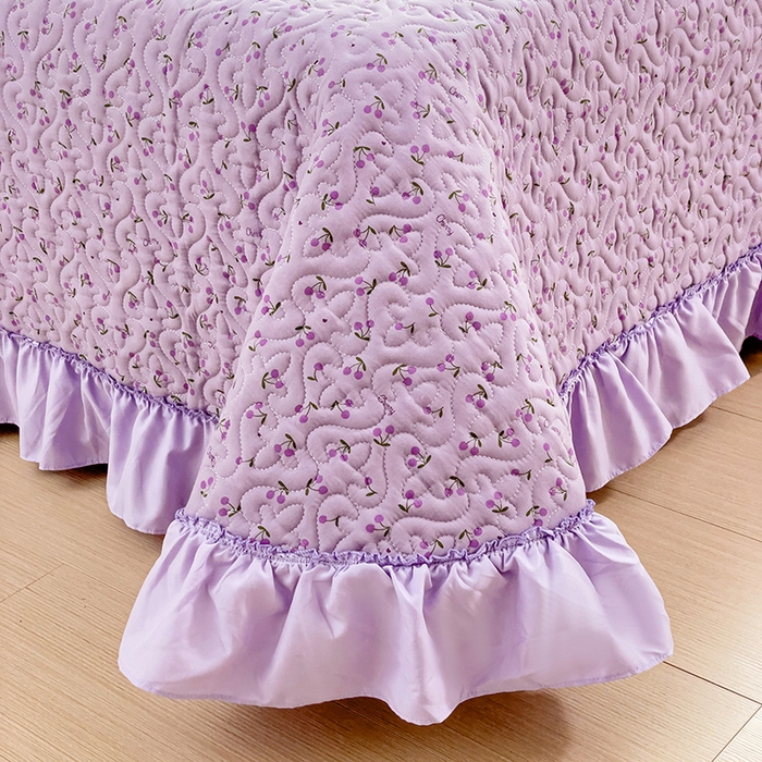 91家纺网 家纺一手货源 找家纺 纽缦家纺 2024水洗双层纱加厚加棉韩版床盖 遇见-紫