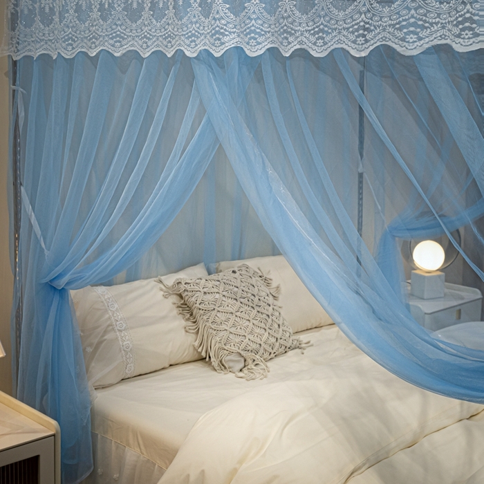 91家纺网 家纺一手货源 找家纺 初心2025新款宫廷蚊帐-凤羽 天蓝