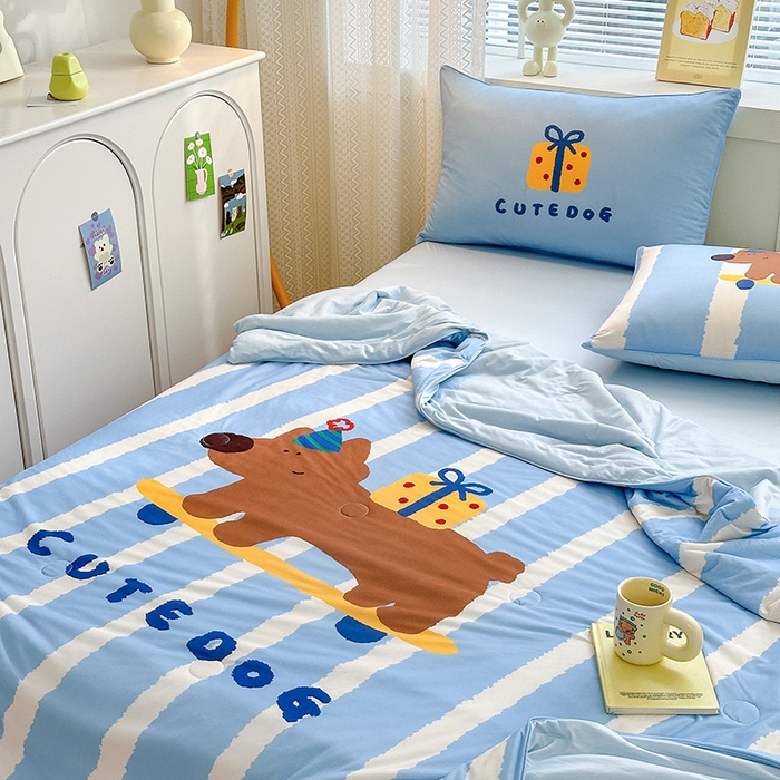 91家纺网 家纺一手货源 找家纺 星期八 2024新款针织棉夏被四件套 礼物汪