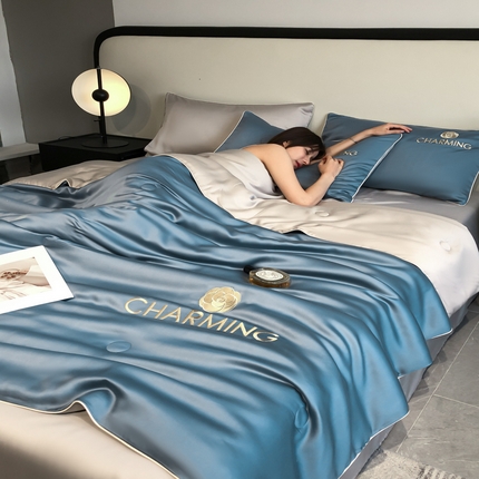 91家纺网 家纺一手货源 找家纺 （总）云棉坊 2025新款滚边水洗真丝刺绣夏被四件套-沐夏系列