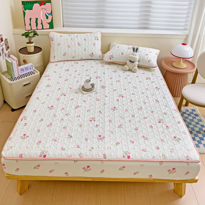 91家纺网 家纺一手货源 找家纺 纽缦家纺 水洗双层纱加厚加棉床笠-床垫保护套 甜酥少女