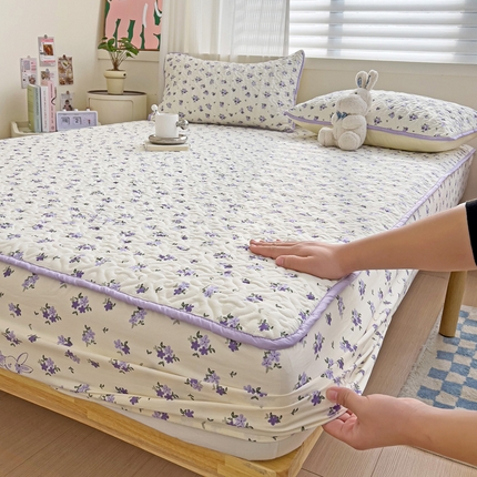 纽缦家纺 水洗双层纱加厚加棉床笠-床垫保护套 撞进晚风