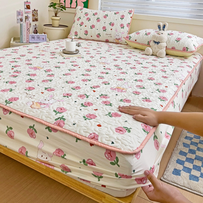 91家纺网 家纺一手货源 找家纺 纽缦家纺 水洗双层纱加厚加棉床笠-床垫保护套 曼塔玫瑰