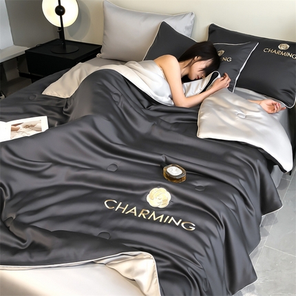 91家纺网 家纺一手货源 找家纺 （总）云棉坊 2025新款滚边水洗真丝刺绣夏被四件套-沐夏系列