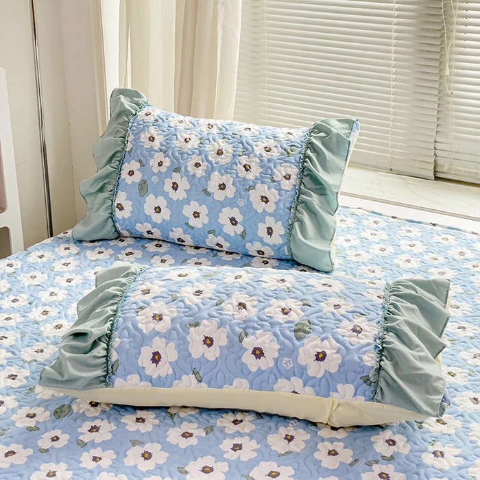 91家纺网 家纺一手货源 找家纺 纽缦家纺 2024水洗双层纱加厚加棉韩版床盖 旧岛望海