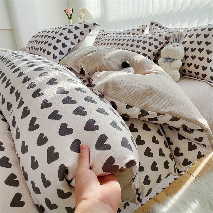 91家纺网 家纺一手货源 找家纺 可思家纺 2024新款直播爆款泡泡棉四件套现货供应 心动-灰