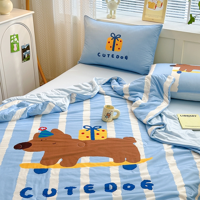 91家纺网 家纺一手货源 找家纺 星期八 2024新款针织棉夏被四件套 礼物汪