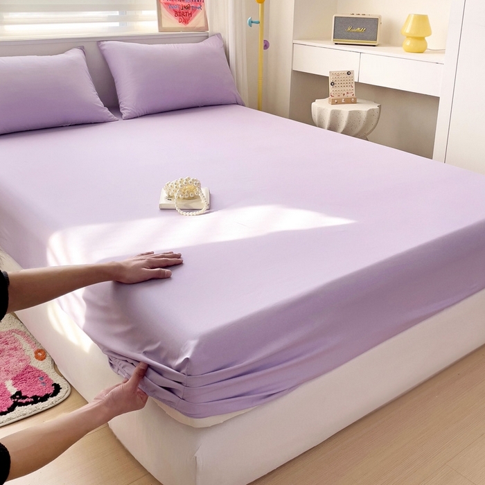 91家纺网 家纺一手货源 找家纺 纽缦家纺 2024素色无印风云朵棉单床笠 纯色芋泥紫