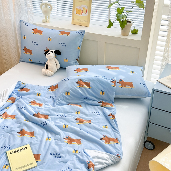 91家纺网 家纺一手货源 找家纺 星期八 2024新款针织棉夏被四件套 cute dog