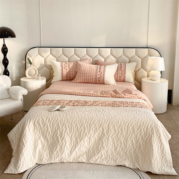 91家纺网 家纺一手货源 找家纺 换种生活 2024新款法式小香风全棉夏被四件套 兰图-粉