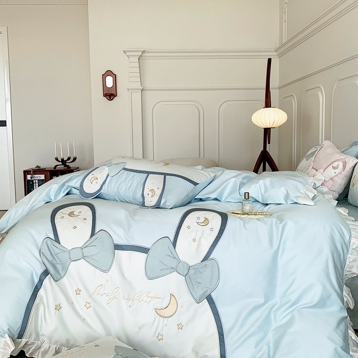 91家纺网 家纺一手货源 找家纺 馨蕊家居 2024新款100支全棉四件套-彩虹兔 彩虹兔-蓝