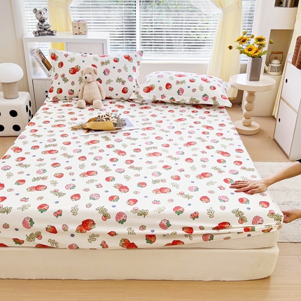 锦罗绣 2024新款13372全棉印花单品床笠 小草莓